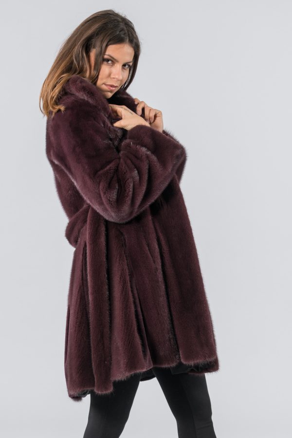 Maroon Mink Fur Coat - 100% Real Fur - Haute Acorn