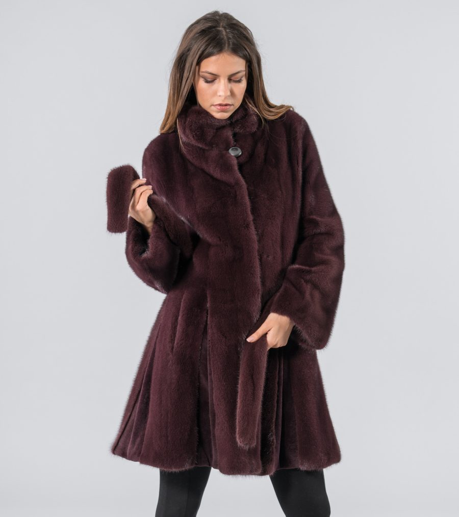 Maroon Mink Fur Coat - 100% Real Fur - Haute Acorn