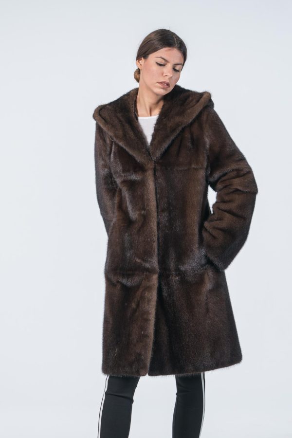 Mahogany Mink Fur Coat With Hood