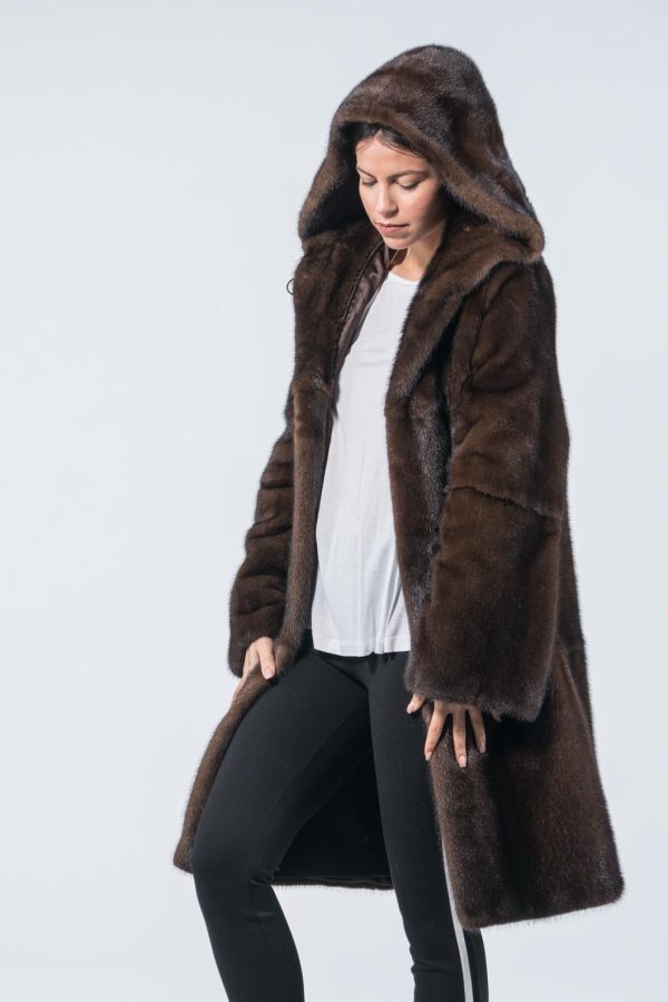 Mahogany Mink Fur Coat With Hood