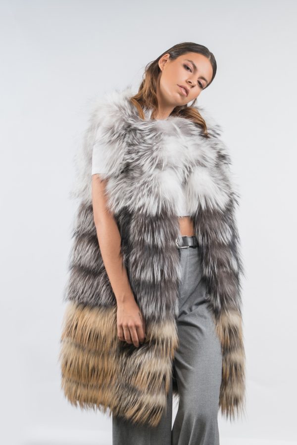 Tricolor Long Fox Fur Vest