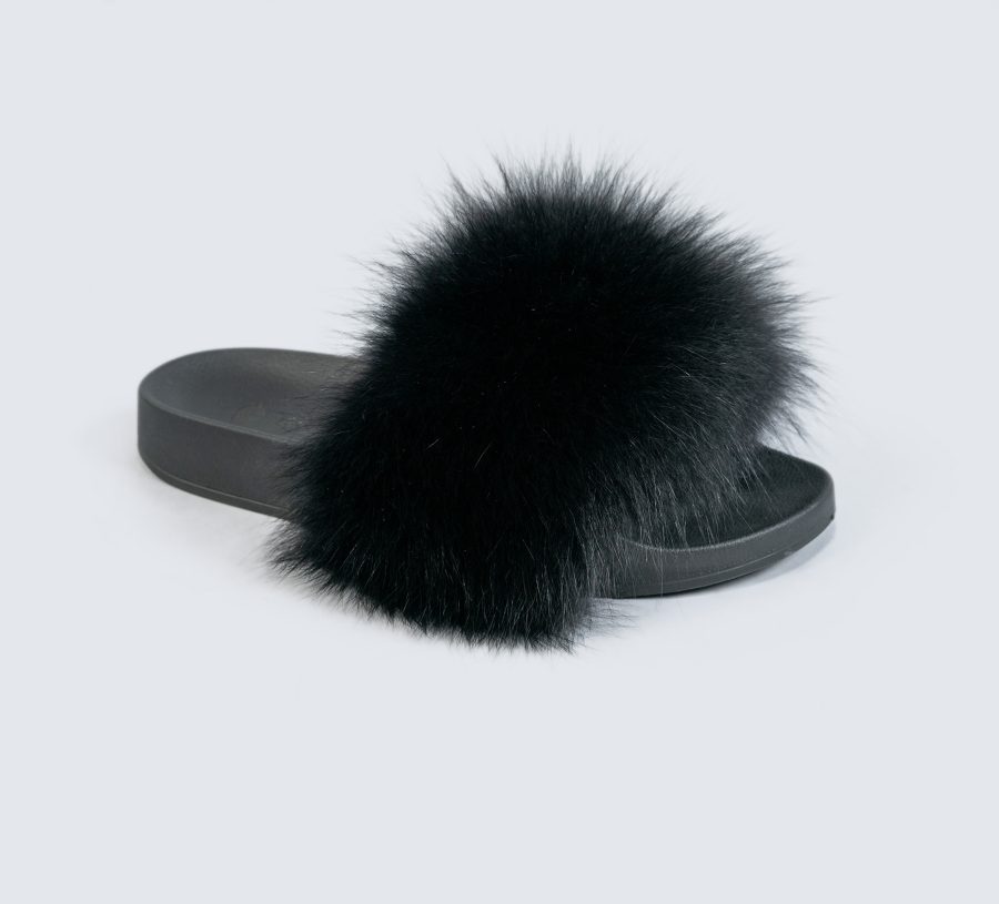 Black Chyna Fox Fur Slides
