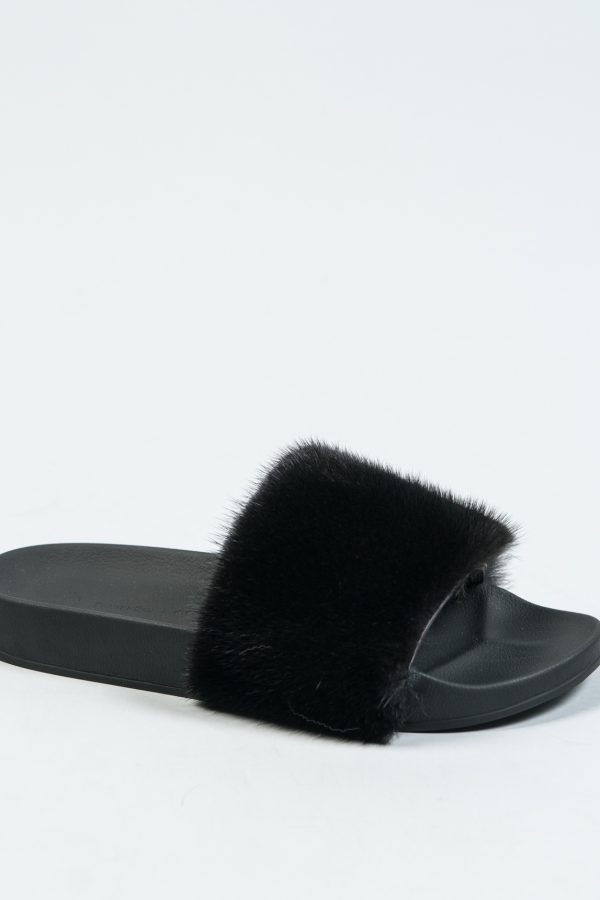 Black Mink Fur Slides