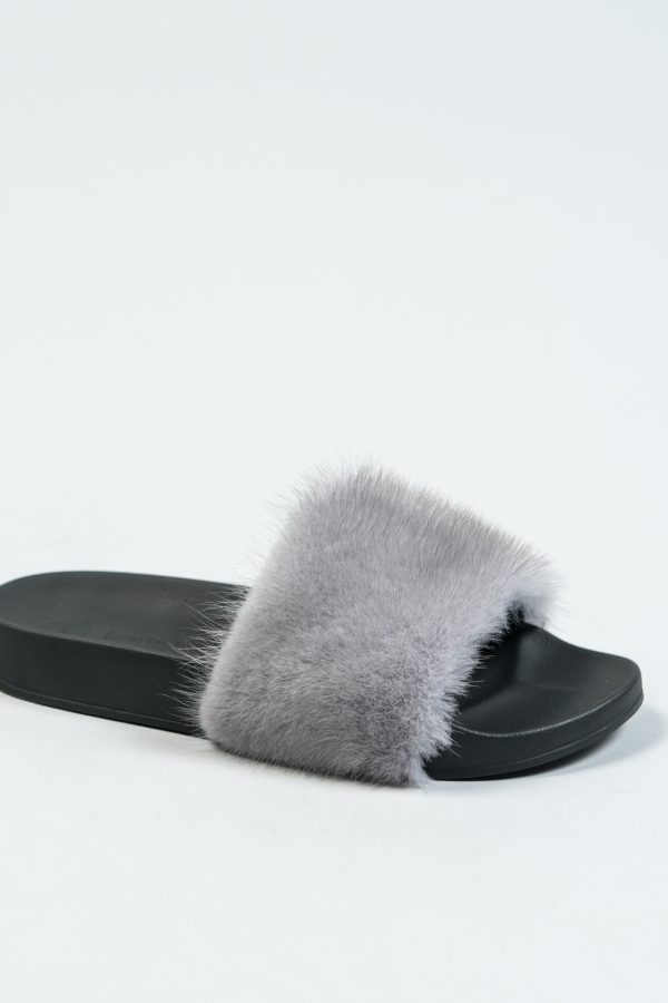 Gray Mink Fur Slides