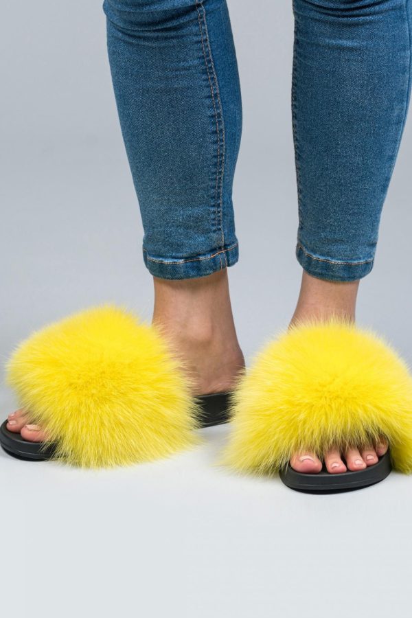 Lemon Fox Fur Slides