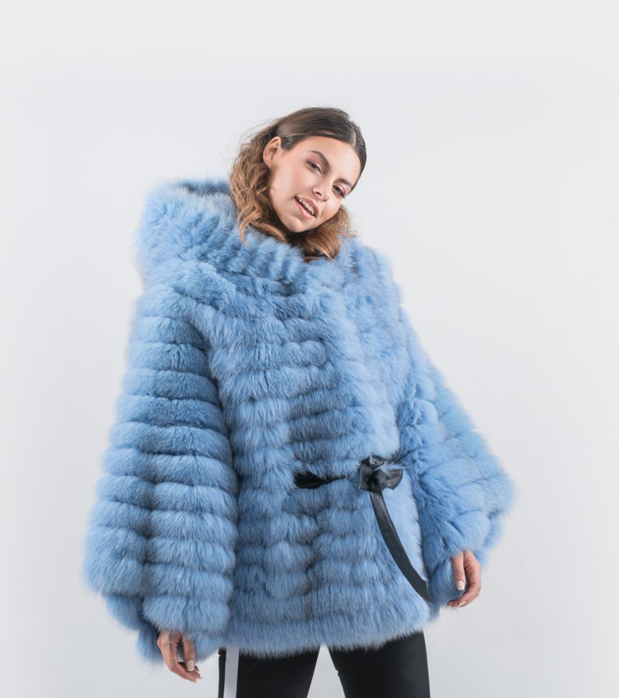Light Blue Fox Fur Cape- 100% Real Fur - Haute Acorn
