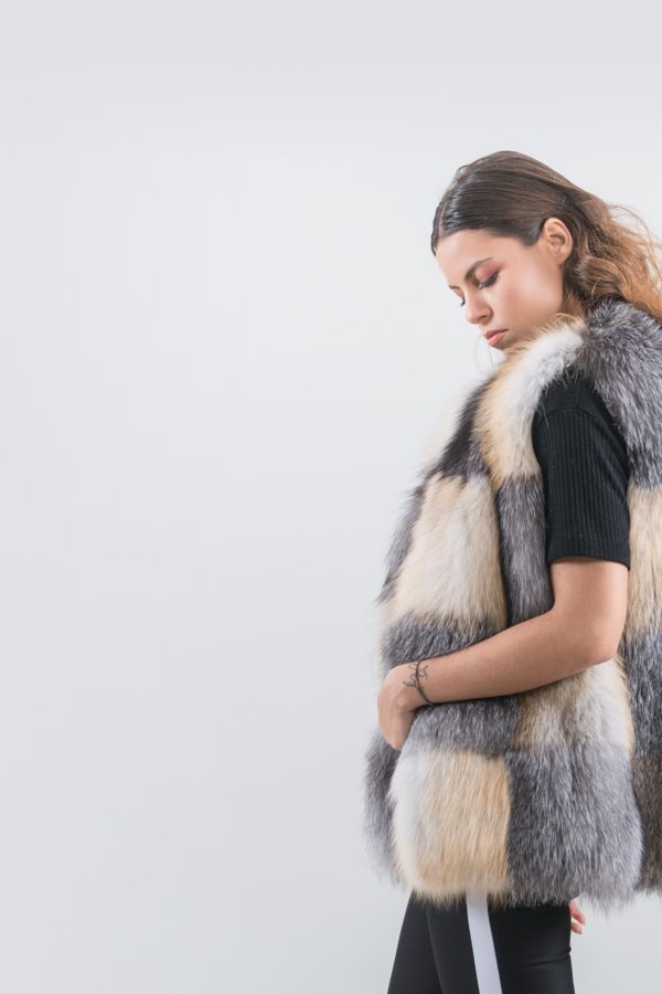 Crystal and Silver Fox Fur Vest