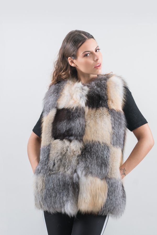 Crystal and Silver Fox Fur Vest