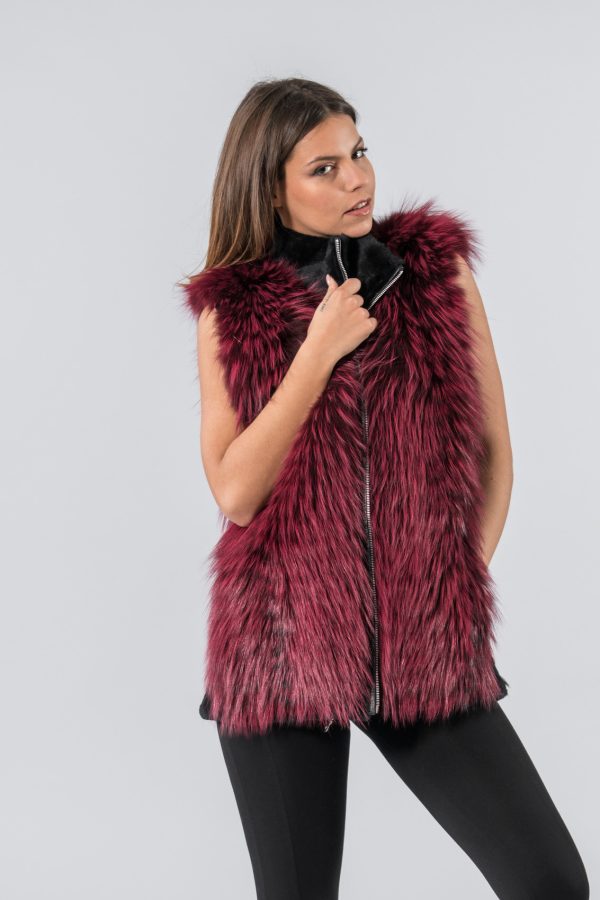 Bordeaux Fox Fur Jacket With Detachable Sleeves