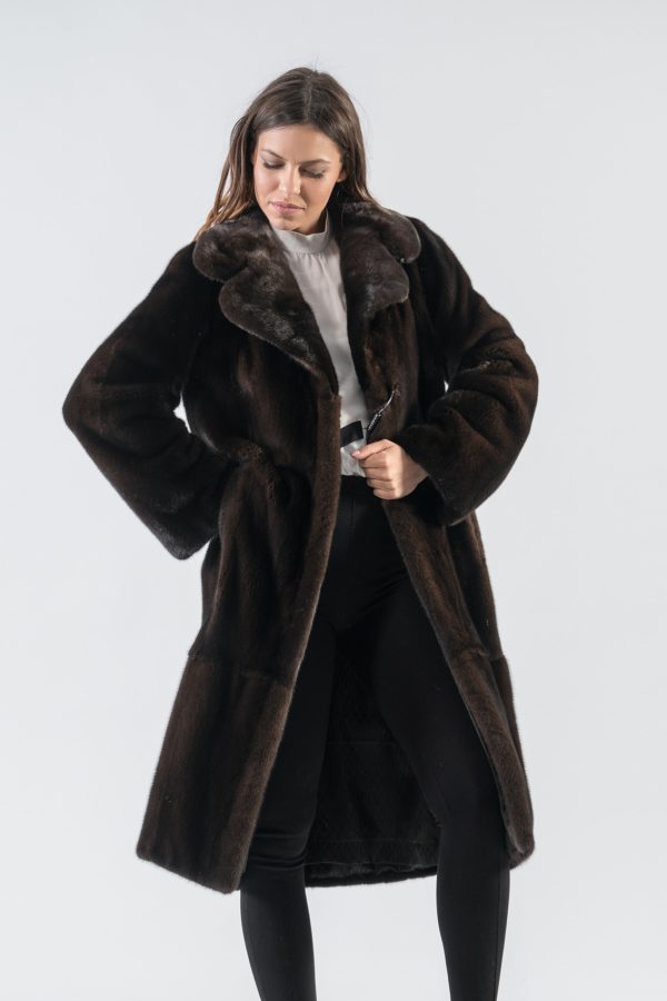 Mahogany Mink Fur Coat With Big Collar