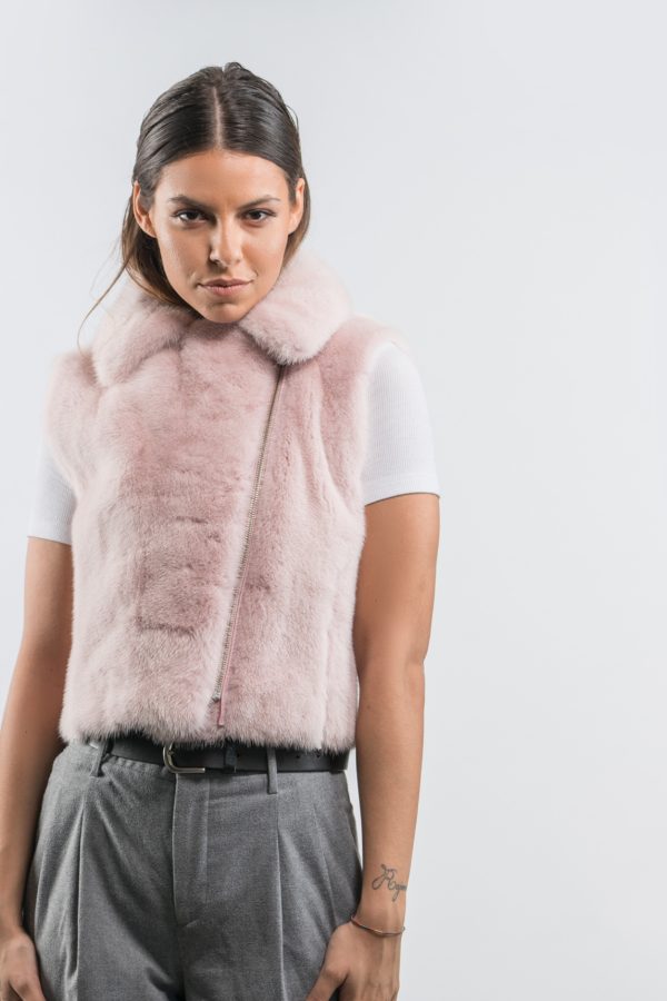 Pink Short  Mink Fur Vest