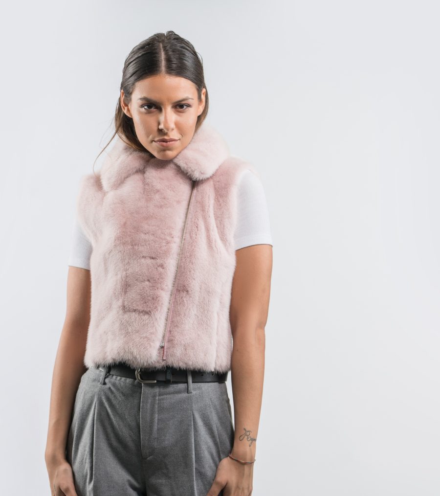 Pink Short Mink Fur Vest- 100% Real Fur Coats - Haute Acorn