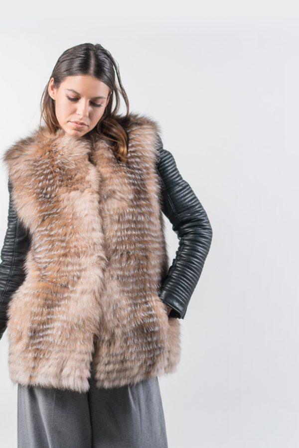Fox Fur Vest In Beige Color