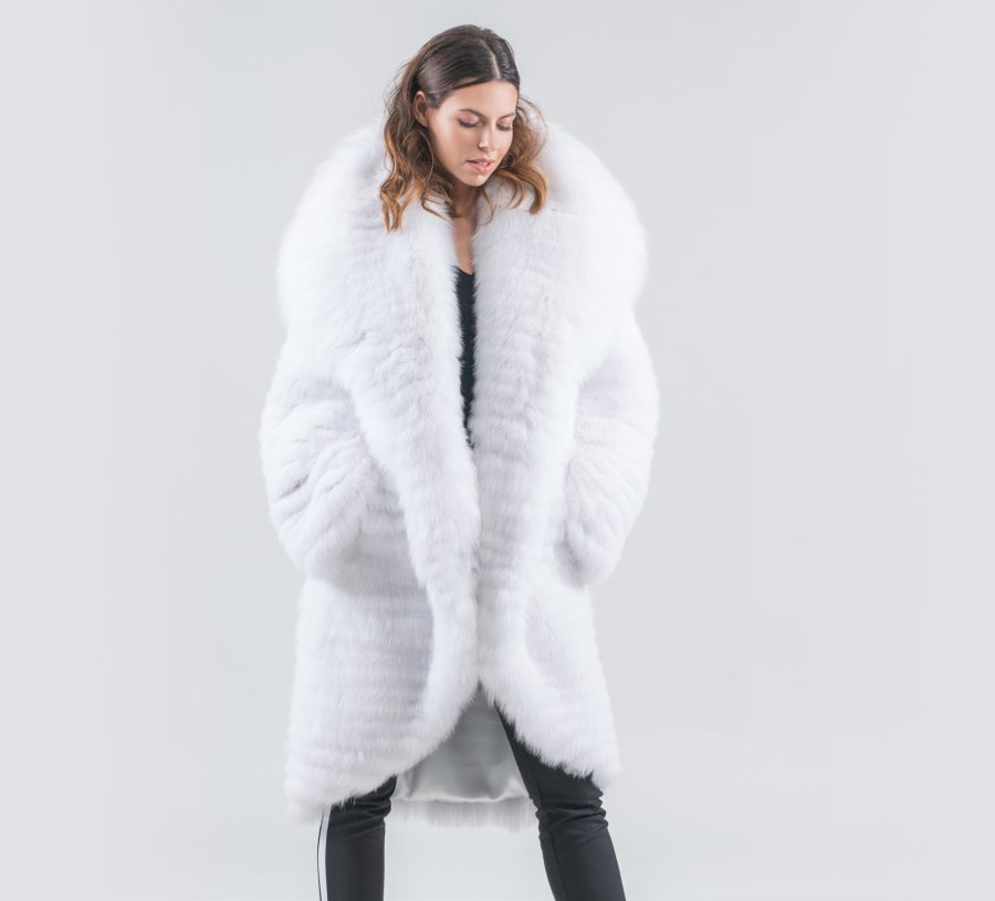 White Fox Fur Jacket With Big Collar