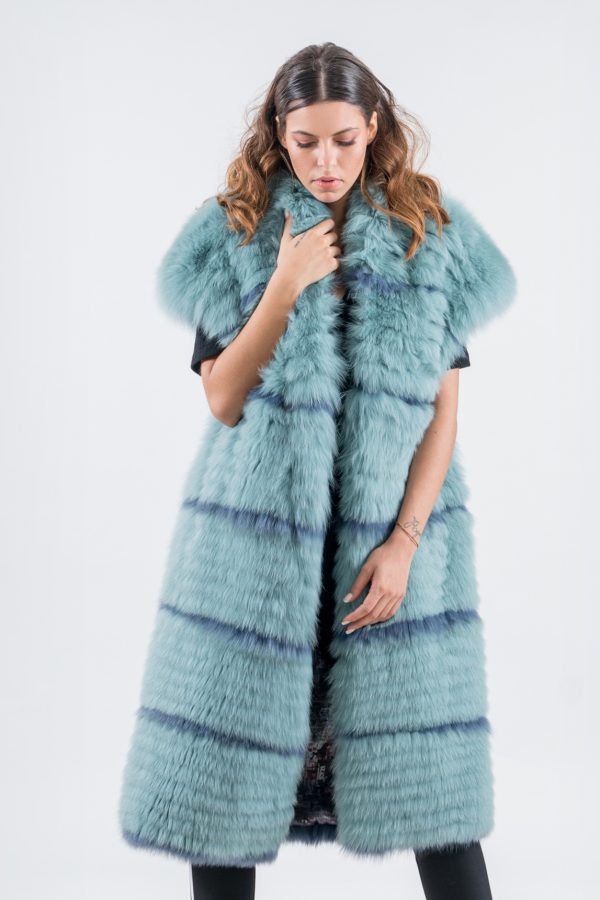 Turquoise Long Fox Fur Vest