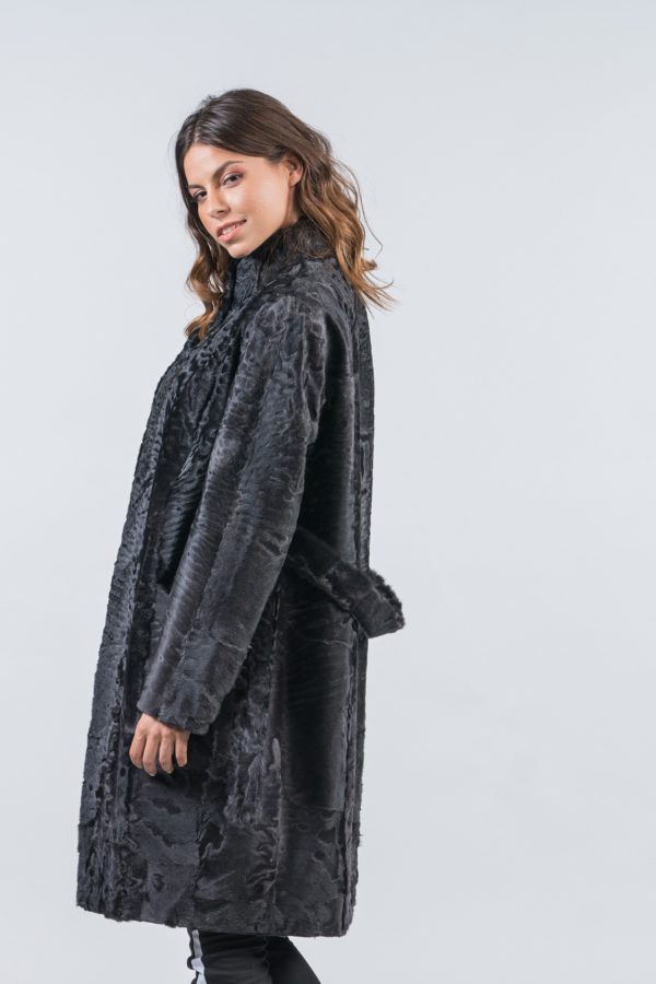 Astrakhan Fur Coat With Belt