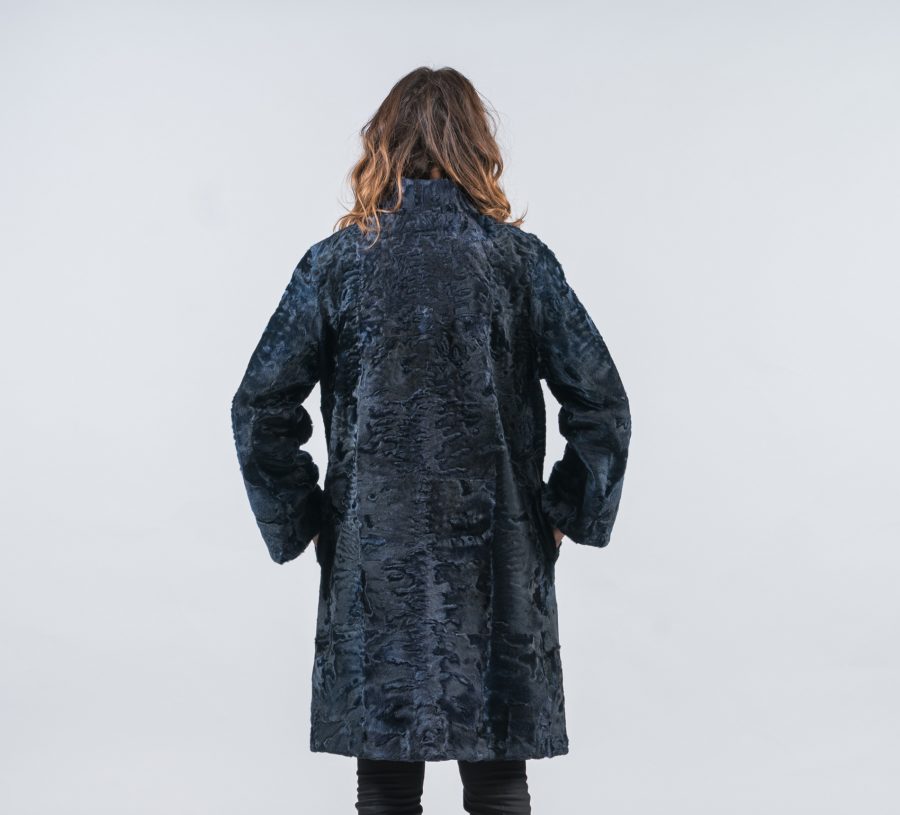 Blue Black Astrakhan Fur Coat