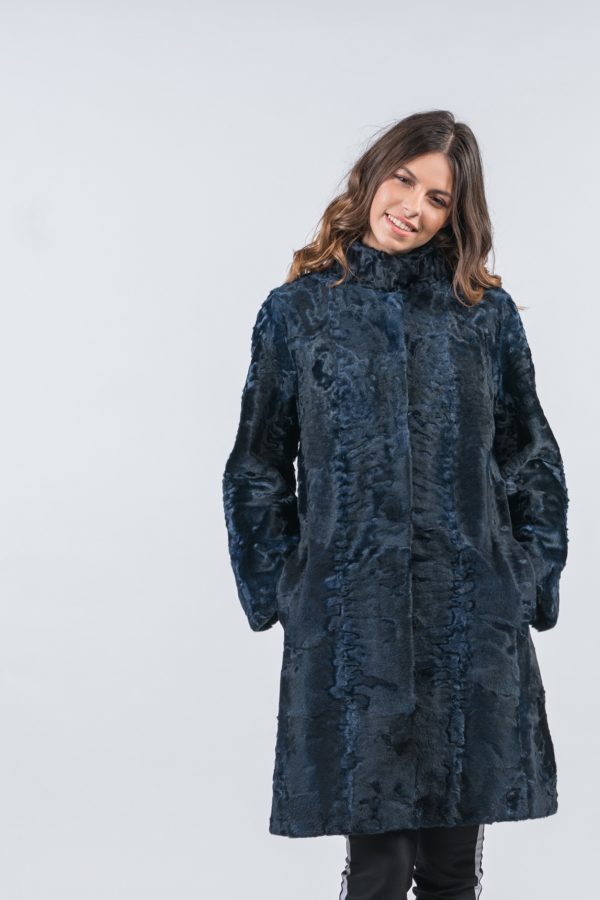 Blue Black Astrakhan Fur Coat