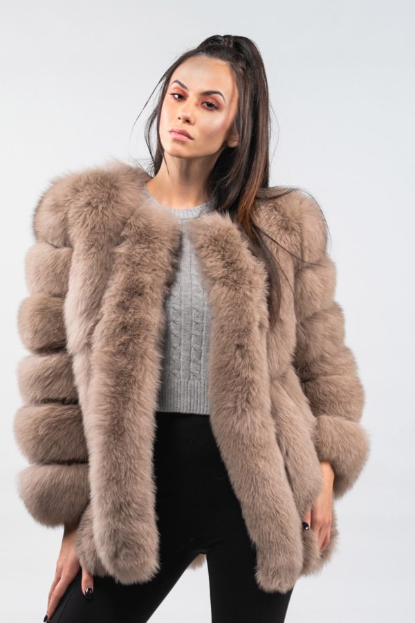 Beige Vertical Fox Fur Jacket
