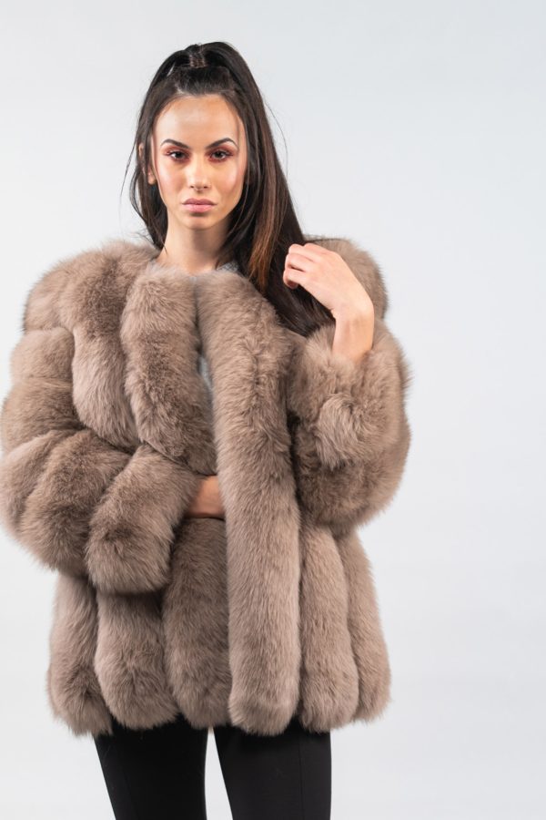 Beige Vertical Fox Fur Jacket - 100% Real Fur - Haute Acorn