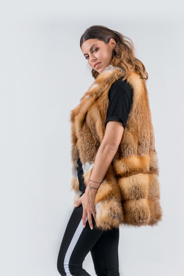 Red Fox Fur Vest With Wide Collar