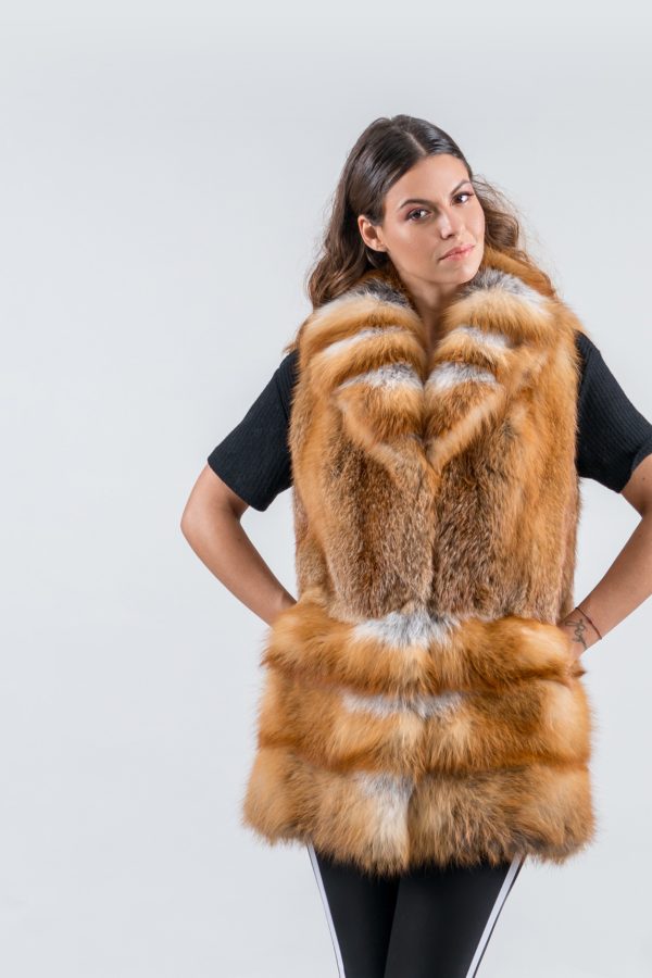 Red Fox Fur Vest With Wide Collar