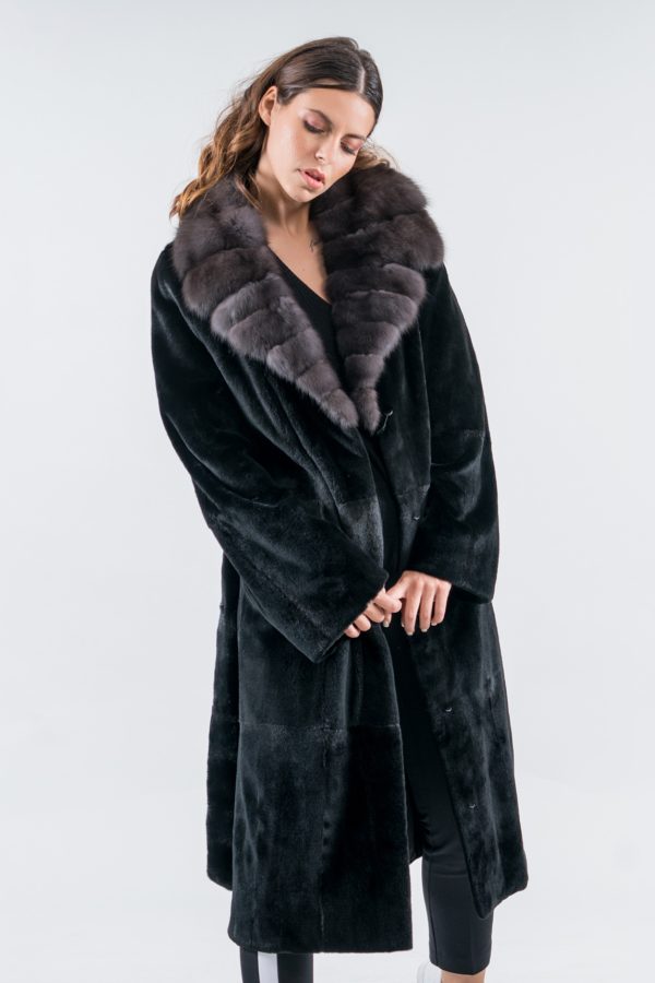 Black Mink Fur Jacket With Sable Collar