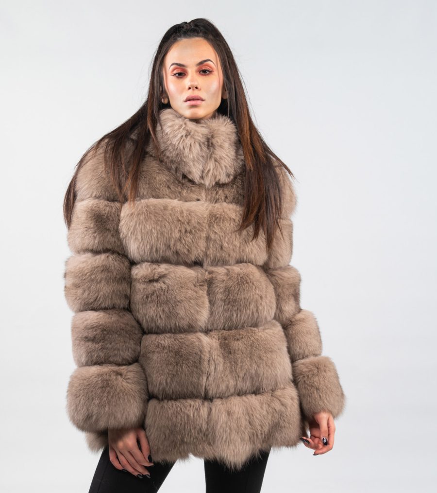 Beige Horizontal Fox Fur Jacket -100% Real Fur - Haute Acorn