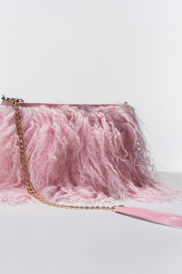 Pink Mongolian Lamb Fur Shoulder Bag