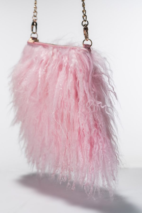 Pink Mongolian Lamb Fur Shoulder Bag