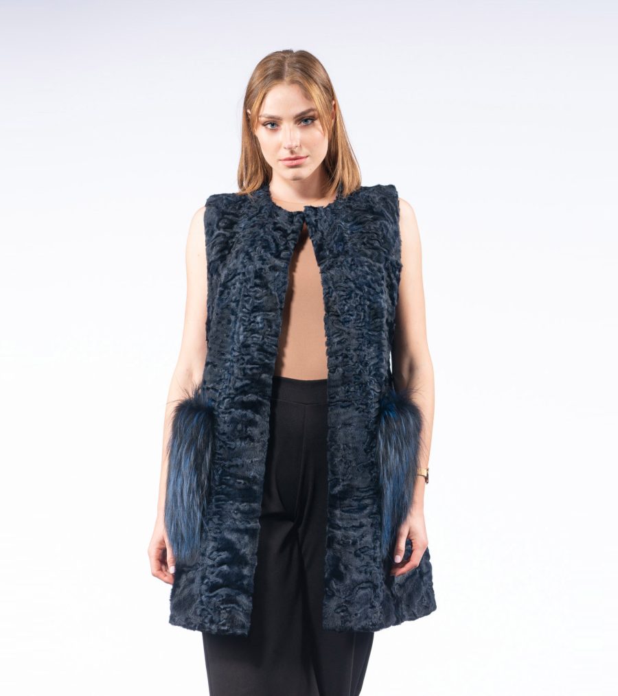 Astrakhan Fur Vest With Fox Pockets