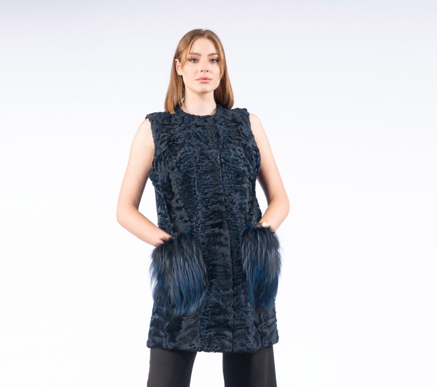 Astrakhan Fur Vest With Fox Pockets