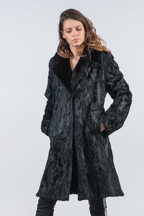 Black Fur Astrakhan Jacket With Mink Collar