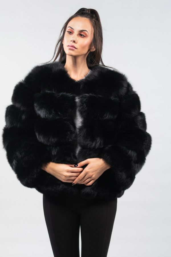 Short Fox Fur Jacket In Black Color