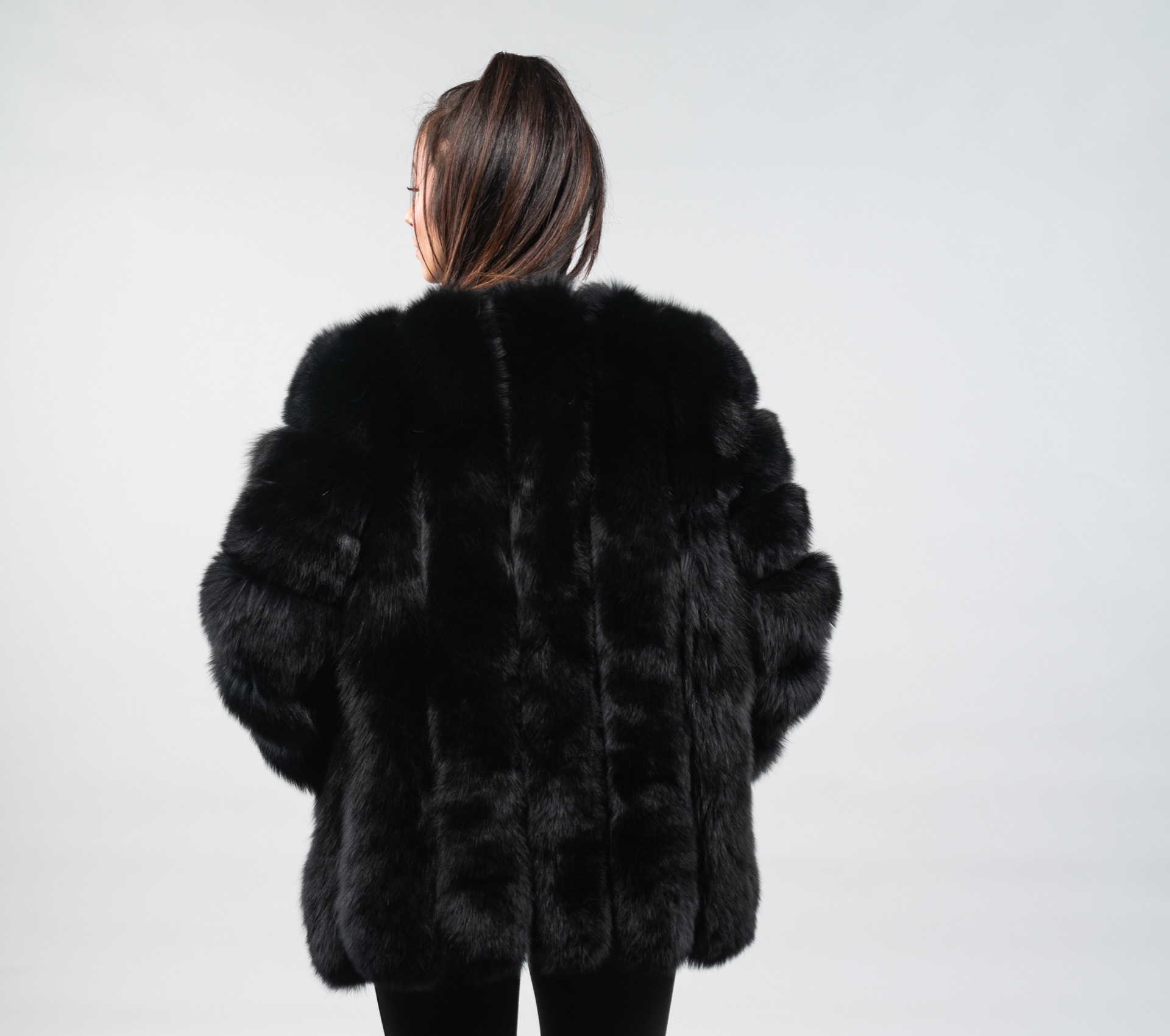FRR Diva Black Fox Fur Jacket with Vertical Panels at Fur Hat World