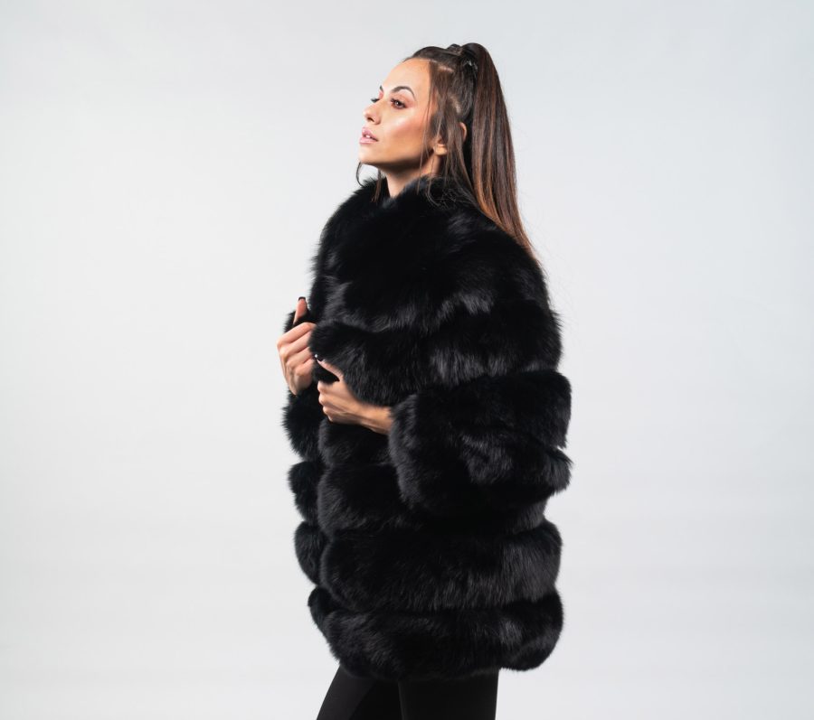 Black Fox Fur Jacket With 7/8 Sleeves-100% Real Fur - Haute Acorn
