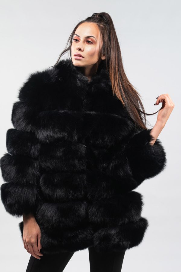 Black Fox Fur Jacket With 7/8 Sleeves