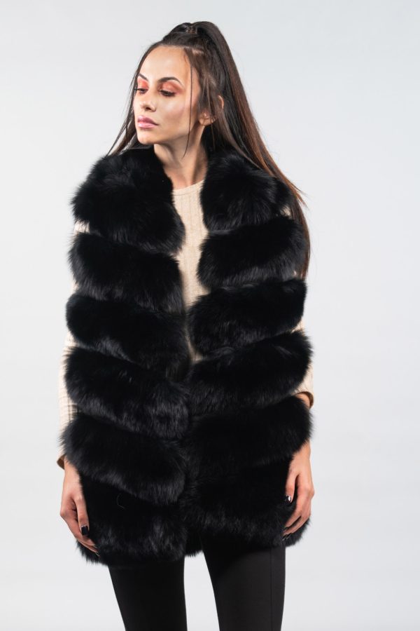 Black Fox Fur Gilet With Hood