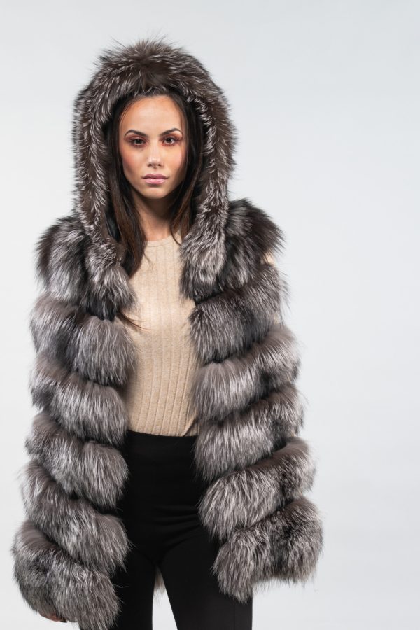 Silver Fox Fur Gilet With Hood