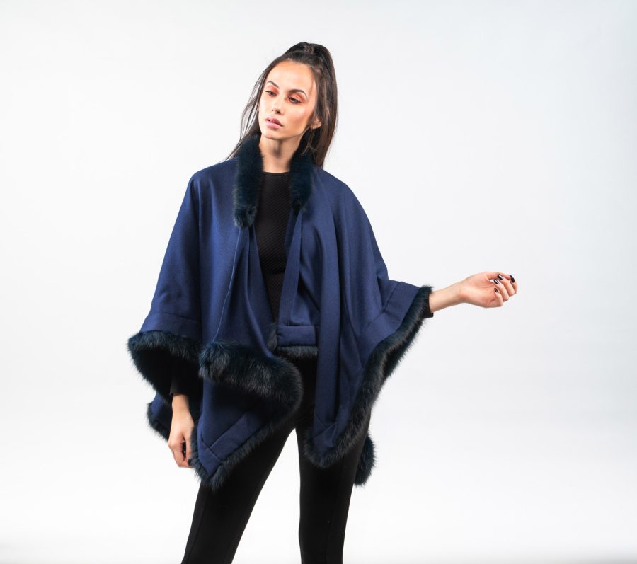 Cape With Fox Fur -100% Real Fur Coats - Haute Acorn
