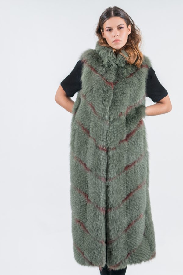 Green Fox Fur Long Vest