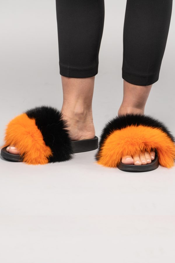 Two Colored Fox Fur Slides