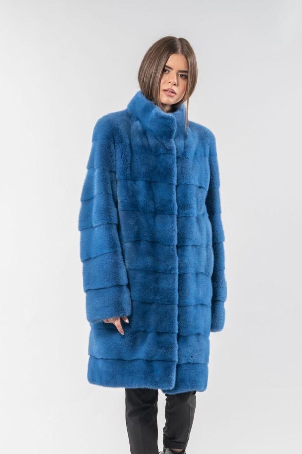 Mink Fur Coat In Blue Color