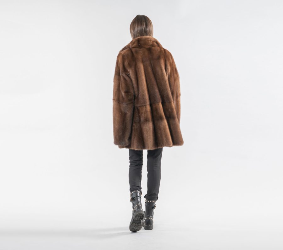 Brown Mink Fur Jacket With Collar- 100% Real Fur - Haute Acorn