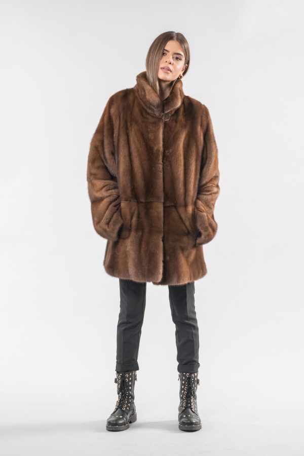 Brown Mink Fur Jacket With Collar