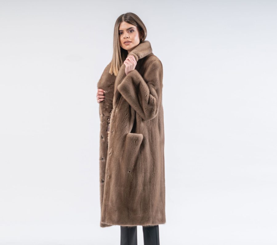 Mink Fur Coat With V-Neck Collar- 100% Real Fur - Haute Acorn