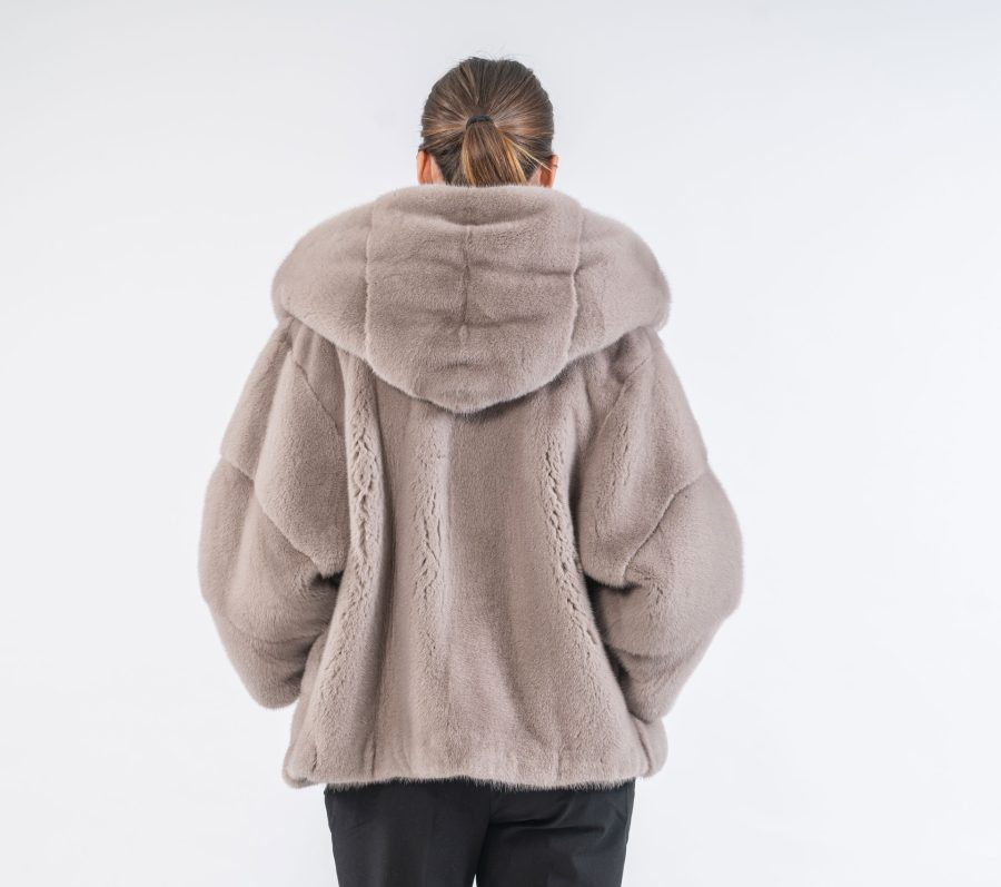 Silver Gray Mink Fur Jacket With Hood