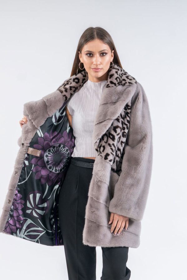Mink Fur Jacket With Leopard Print Details