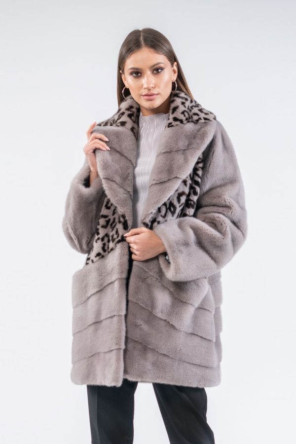 Mink Fur Jacket With Leopard Print Details