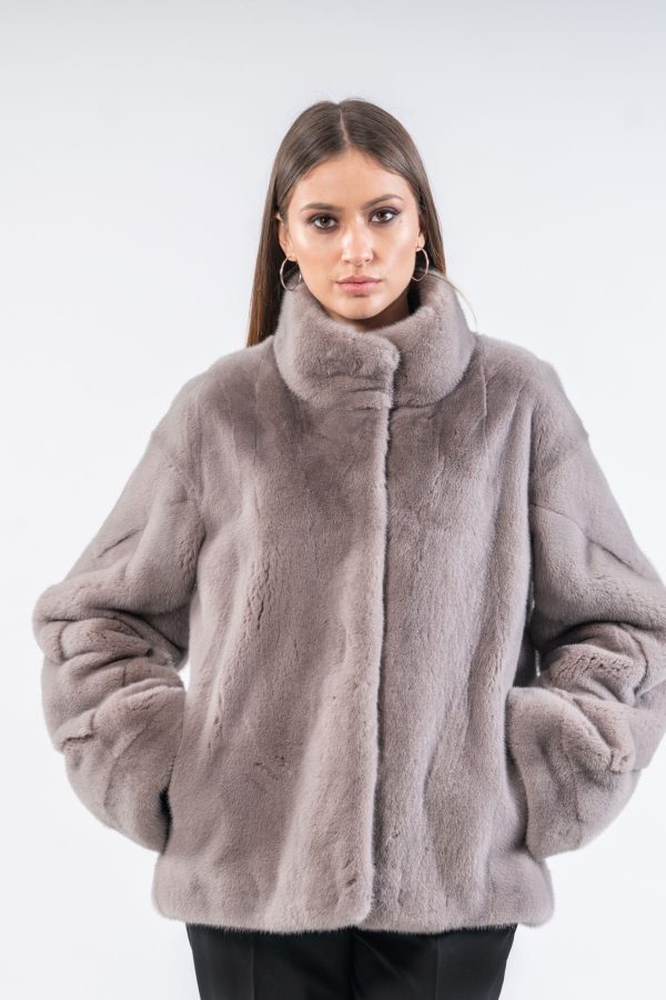 Silver Gray Short Mink Fur Jacket